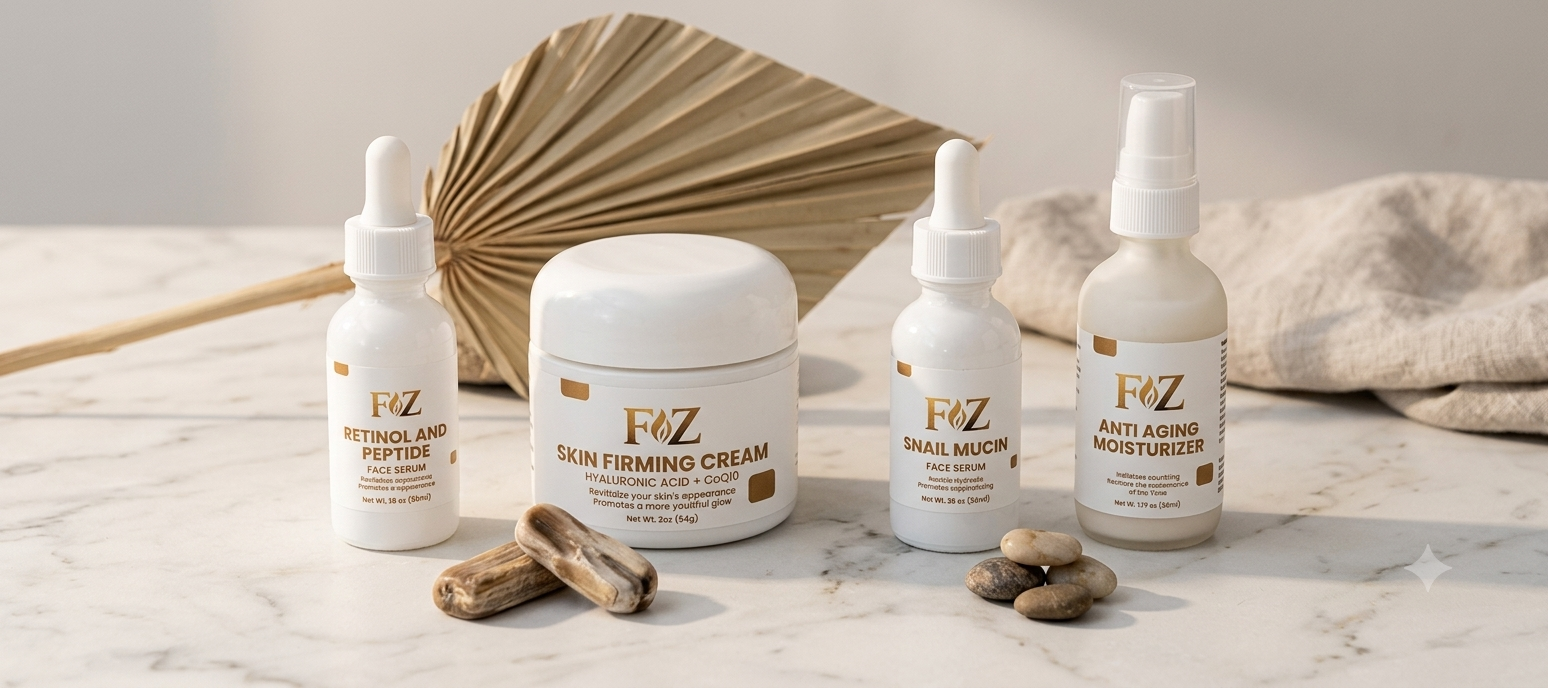 Fapzlee skin care collection banner featuring premium snail mucin and hydrating serums