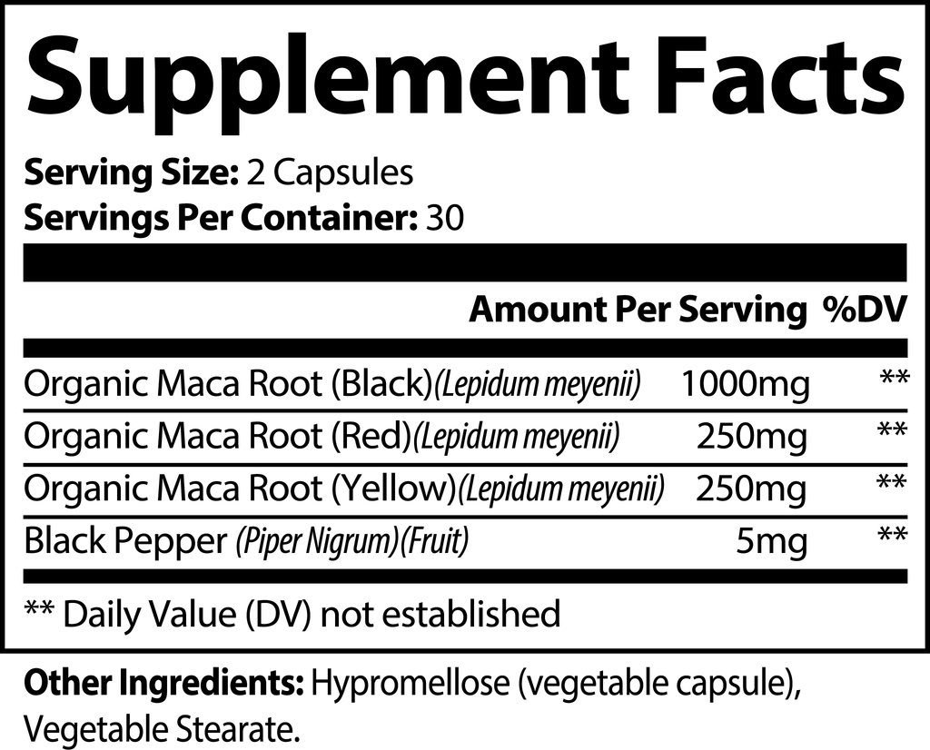 Fapzlee Maca Plus Capsules 1500mg Organic Maca Root Supplement, 60 Caps