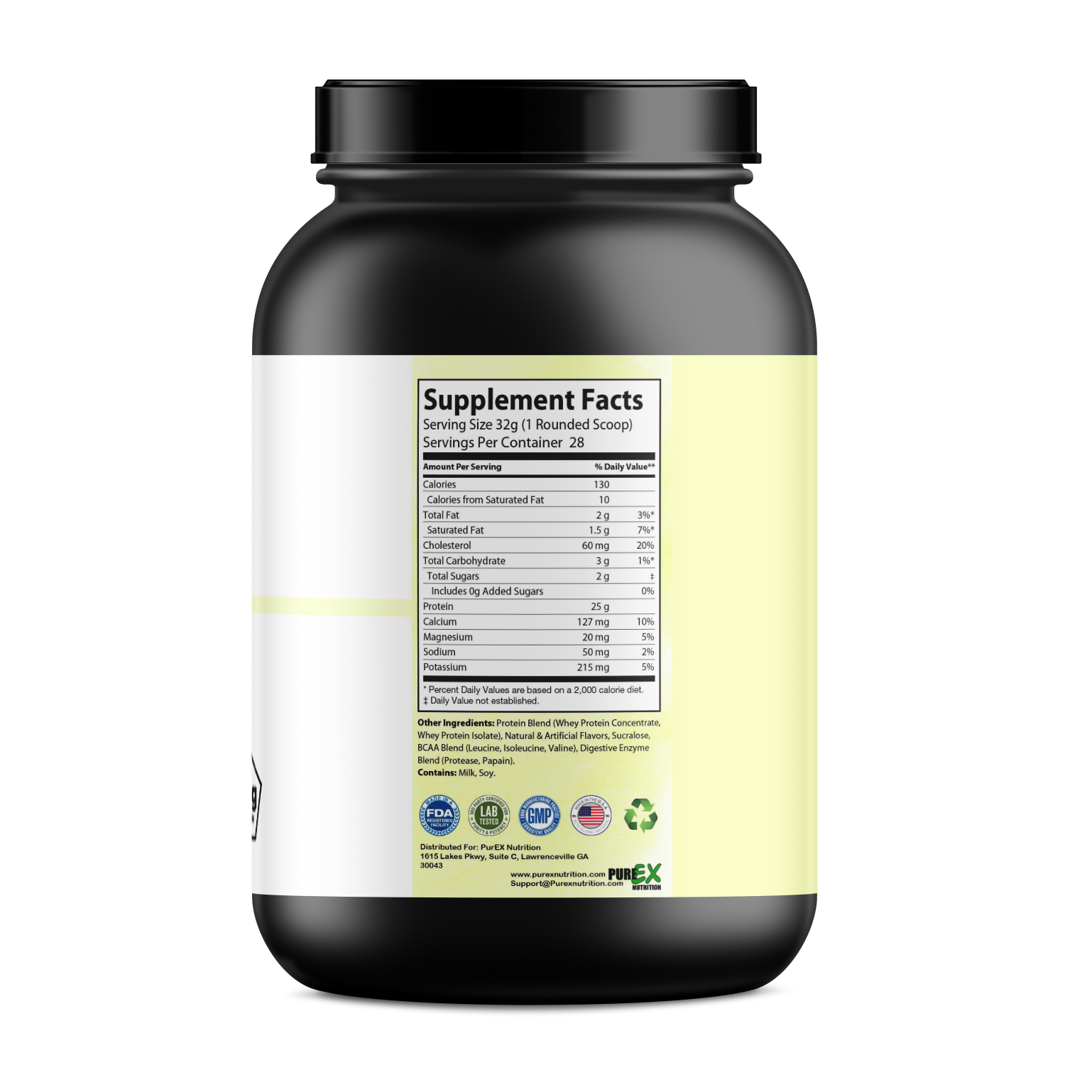 Absolute Whey Vanilla supplement facts label, 25g protein per scoop