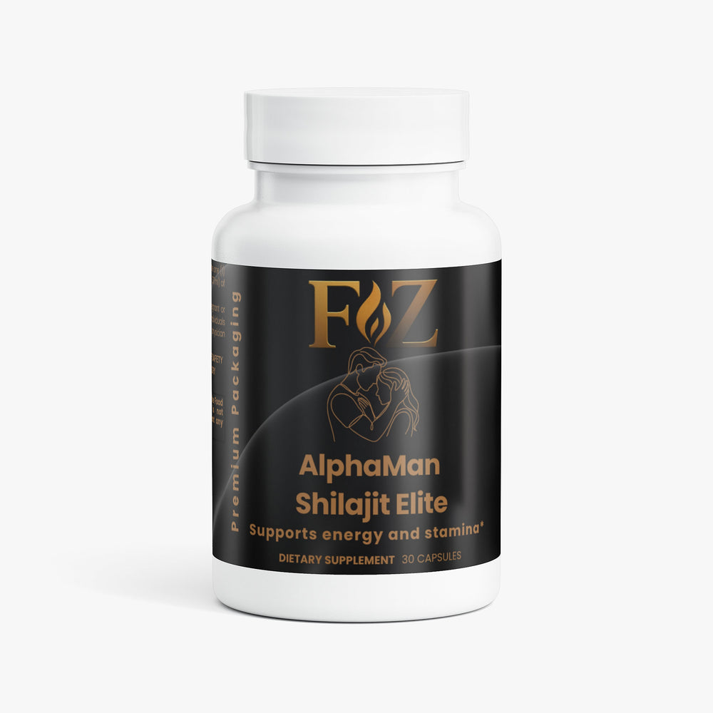 AlphaMan Shilajit Elite supplement bottle with ashwagandha and tongkat ali