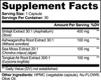 AlphaMan Shilajit Elite supplement facts label, 400mg shilajit extract