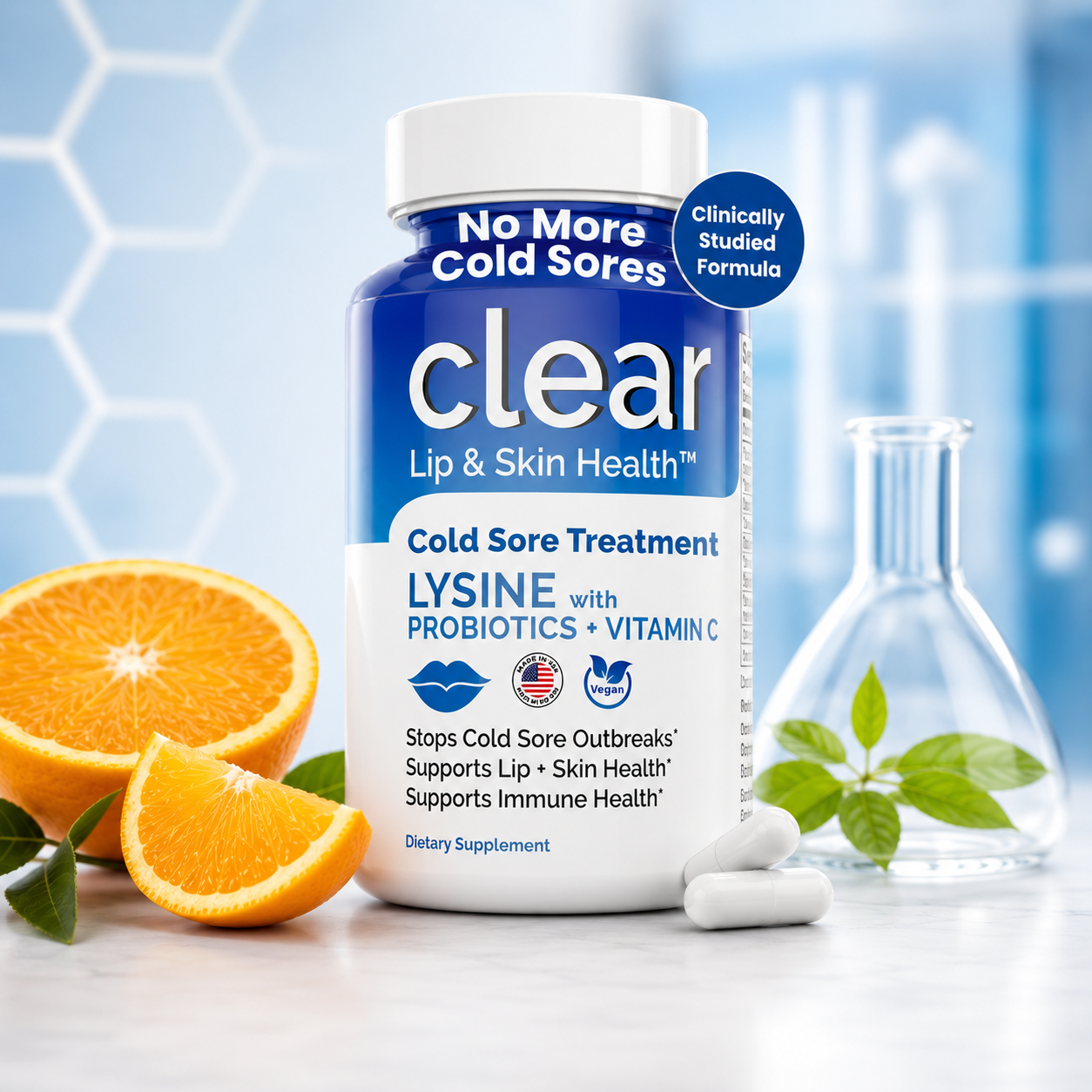 Clear Lip & Skin Health – 5-in-1 Wellness Support | Lysine Pro, Vitamin C & Probiotics for Skin & Immune Support